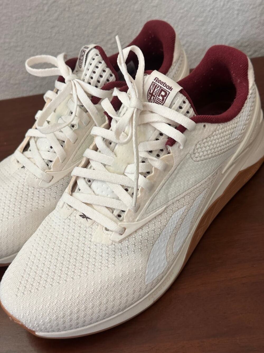 Reebok Nano X3 Training Shoes 8 White Classic Maroon CrossFit Gym Sneakers